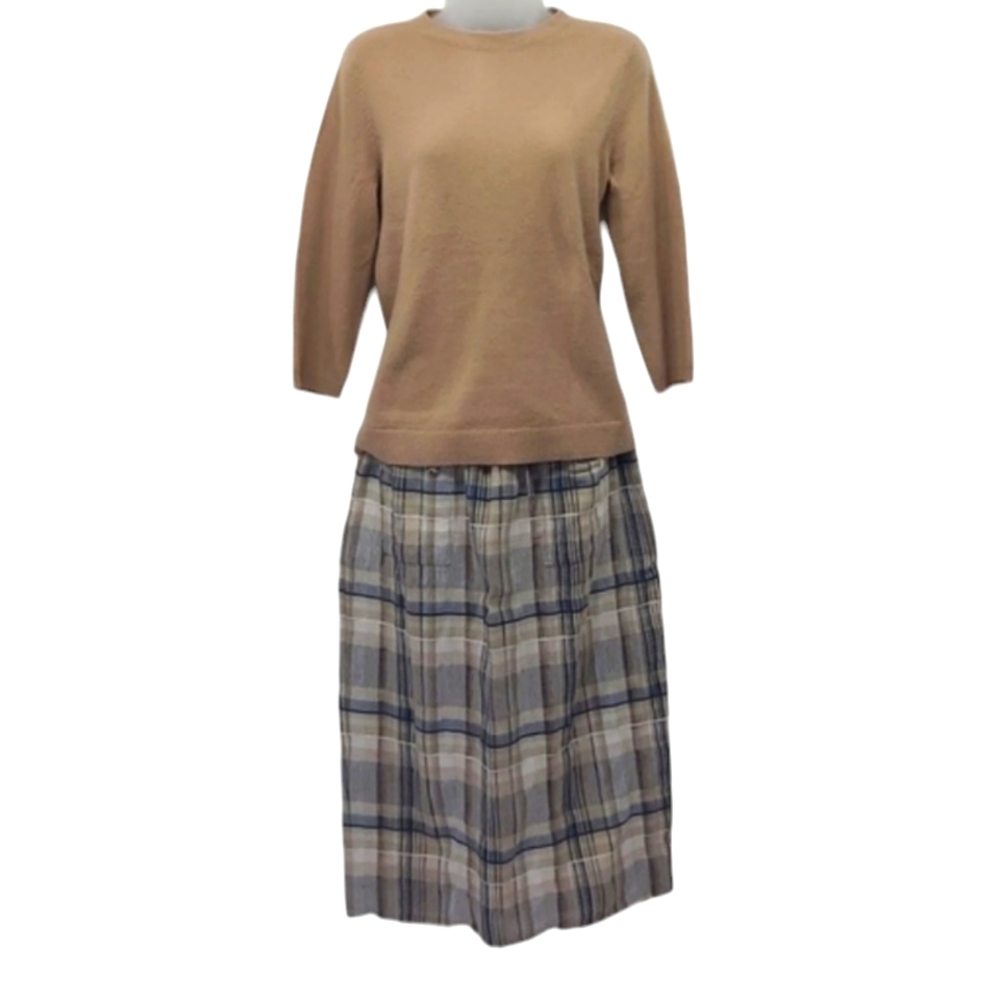 Counterparts Petites Tweed A-Line Skirt Vintage Pleated Drapey Plaid Hip Pockets